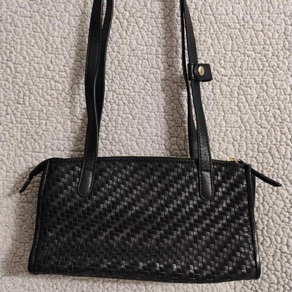 Leather Black Weaved Shoulder Bag - Picture 1 of 9